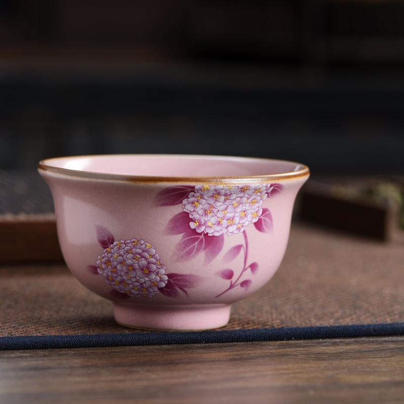 Ceainic Ru kiln cu motiv hydrangea, pentru uz casnic, anti-arzire, glazură craquelată, set ceramic de ceai în stil kung fu