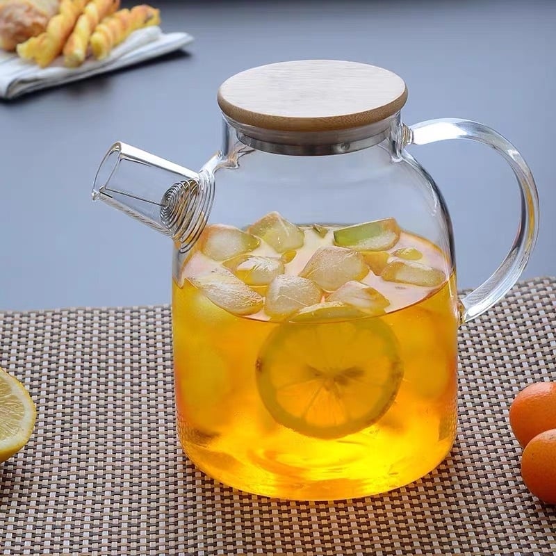 Ceainic din sticlă borosilicată pentru apă rece – rezistent la căldură, robust la explozii pentru sucuri și ceai cu flori, capacitate mare
