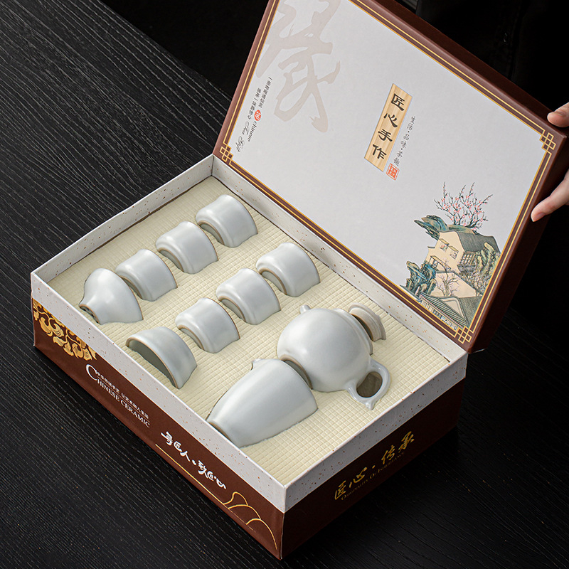 Set de ceai Gaiwan Kung Fu, din ceramică, cu cești, cadou, logo personalizat