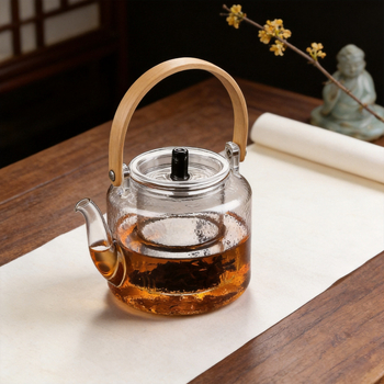 Ceainic cu mâner de bambus, sticlă borosilicat, pentru fierbere pe foc deschis, infuzie de ceai cu flori, uz casnic
