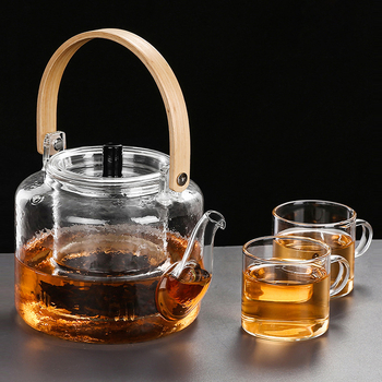 Ceainic cu mâner de bambus, sticlă borosilicat, pentru fierbere pe foc deschis, infuzie de ceai cu flori, uz casnic