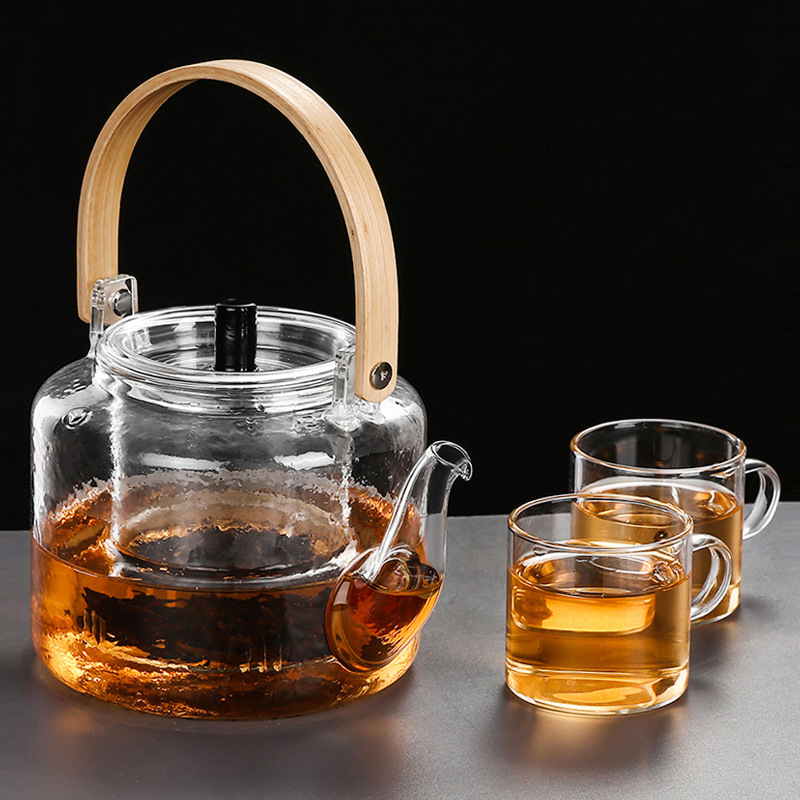 Ceainic cu mâner de bambus, sticlă borosilicat, pentru fierbere pe foc deschis, infuzie de ceai cu flori, uz casnic