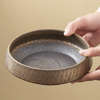 Set de ceai din ceramică brută cu capac: borcan pentru zaț de ceai, ceașcă de ceai, bazin de apă, vas vintage pentru spălat pensule, găleată pentru apă uzată