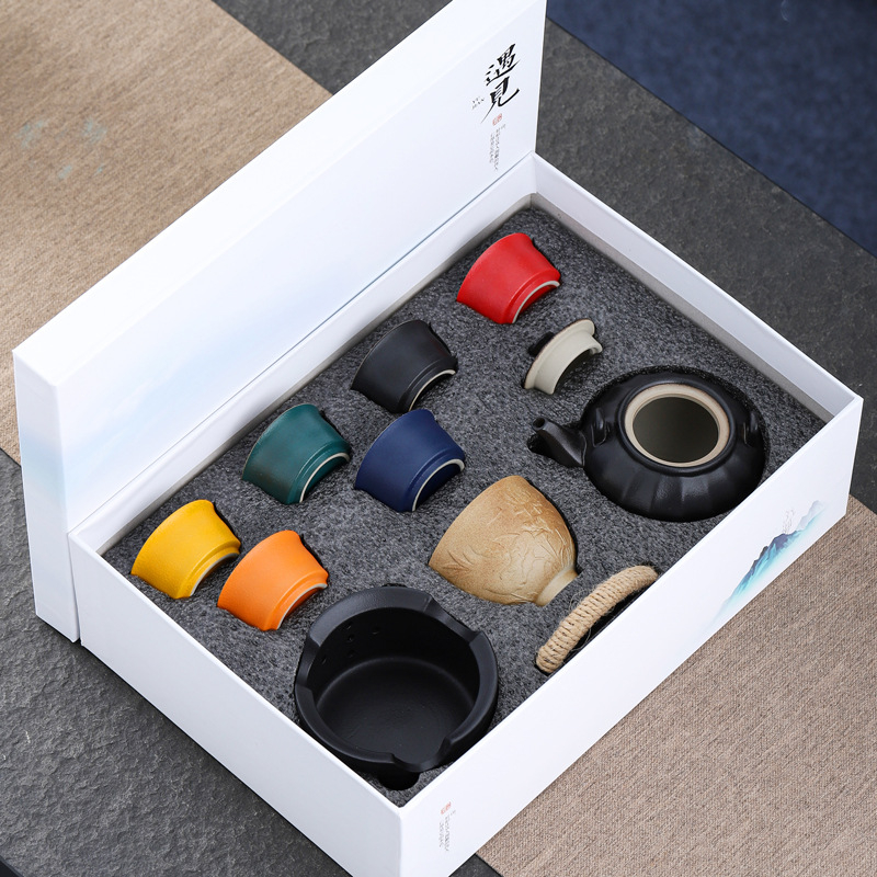 Set de ceai Kung Fu din ceramică neagră – set complet cu ceainic și cești, în cutie cadou, pentru uz casnic