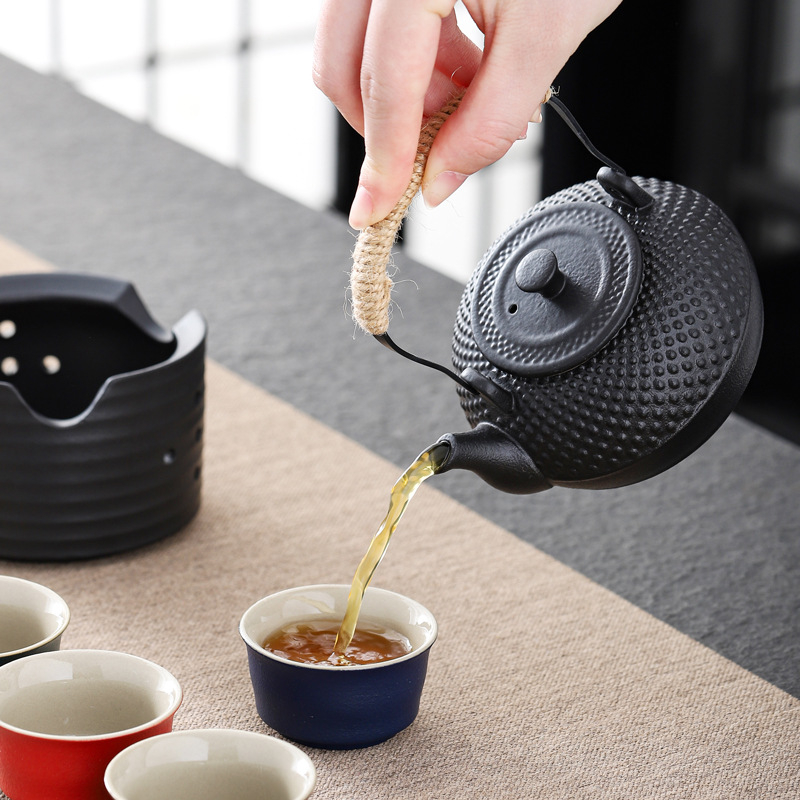 Set de ceai Kung Fu din ceramică neagră – set complet cu ceainic și cești, în cutie cadou, pentru uz casnic