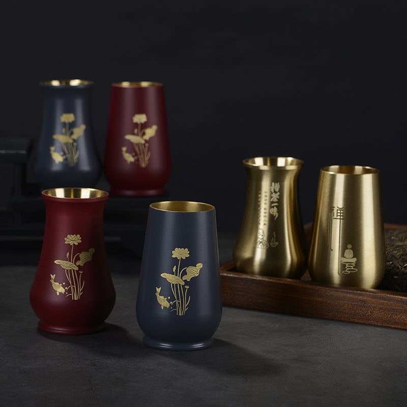 Accesorii Gongfu pentru ceremonia ceaiului – bază pentru tubul de ceai din cupru, Zen japonez gravat