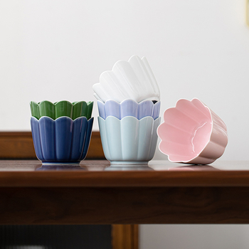 Set ceramic pentru ceremonia ceaiului Jianshui: recipient pentru zațuri de ceai, rinser pentru ceai în cești, bazin de apă, găleată pentru zațuri și farfurie ceramică japoneză pentru fructe