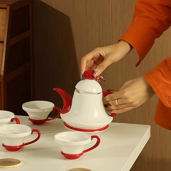 Set ceramic de ceai cu ceainic și căni, cadou pentru nuntă și logodnă, ceai de după-amiază acasă, suvenir de inaugurare a locuinței