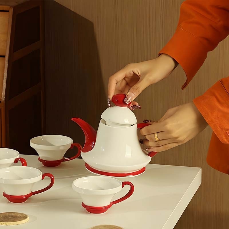 Set ceramic de ceai cu ceainic și căni, cadou pentru nuntă și logodnă, ceai de după-amiază acasă, suvenir de inaugurare a locuinței