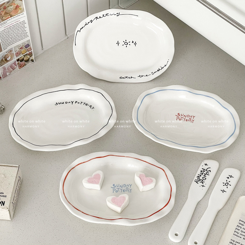 Farfurie ceramică neregulată – stil INS creativ, farfurie de ceai de înaltă calitate pentru prăjituri, deserturi și mic dejun