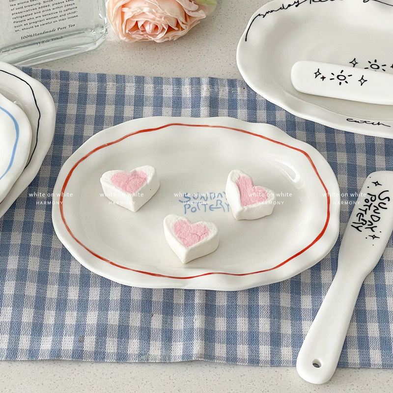 Farfurie ceramică neregulată – stil INS creativ, farfurie de ceai de înaltă calitate pentru prăjituri, deserturi și mic dejun