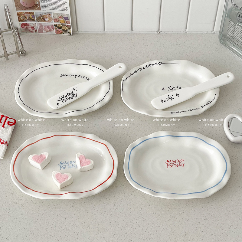 Farfurie ceramică neregulată – stil INS creativ, farfurie de ceai de înaltă calitate pentru prăjituri, deserturi și mic dejun