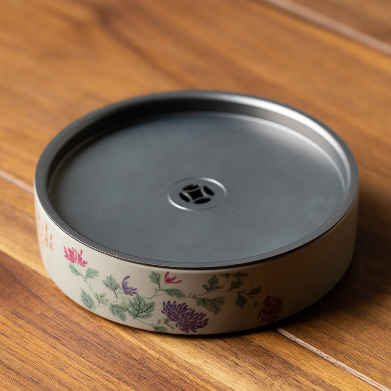 Set ceramic Gongfu pentru ceai, cu tavă de servire și ceainic rotund cu capac din metal, glazură Grass Ash, pentru uz casnic