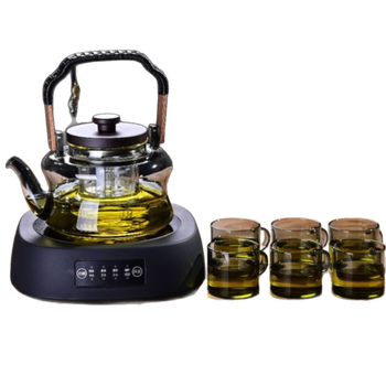 Set ceainic din sticlă borosilicat de înaltă calitate, cu mâner — ceainic pentru aburire și fierbere, toate într-un singur set