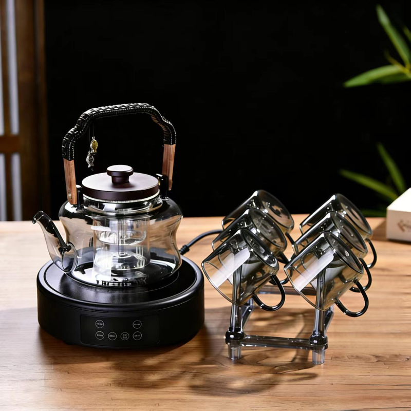 Set ceainic din sticlă borosilicat de înaltă calitate, cu mâner — ceainic pentru aburire și fierbere, toate într-un singur set