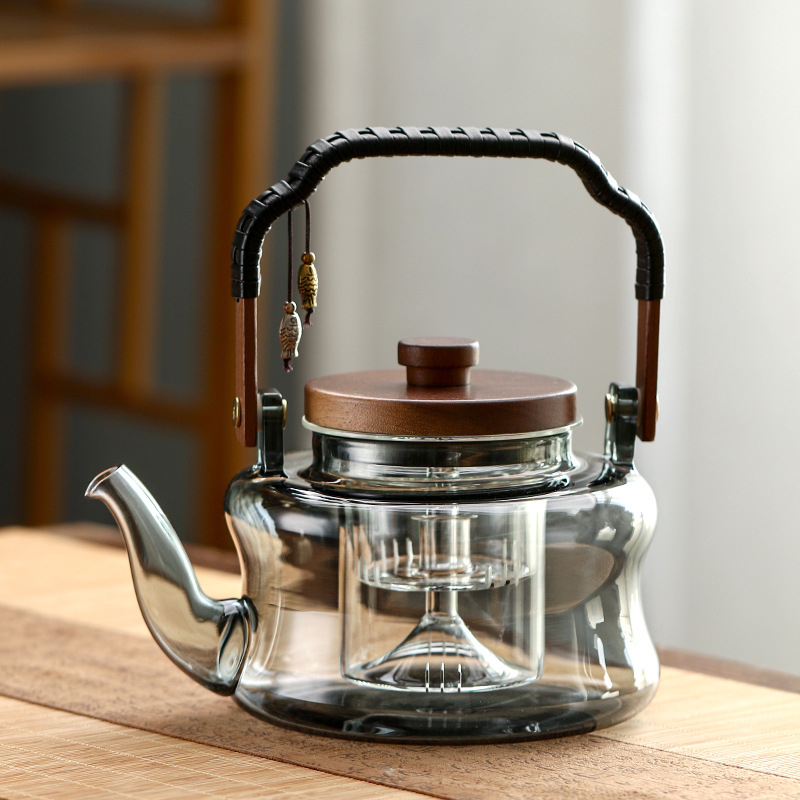 Set ceainic din sticlă borosilicat de înaltă calitate, cu mâner — ceainic pentru aburire și fierbere, toate într-un singur set