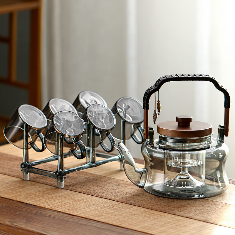 Set ceainic din sticlă borosilicat de înaltă calitate, cu mâner — ceainic pentru aburire și fierbere, toate într-un singur set