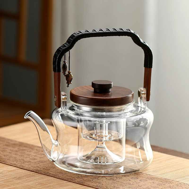Set ceainic din sticlă borosilicat de înaltă calitate, cu mâner — ceainic pentru aburire și fierbere, toate într-un singur set