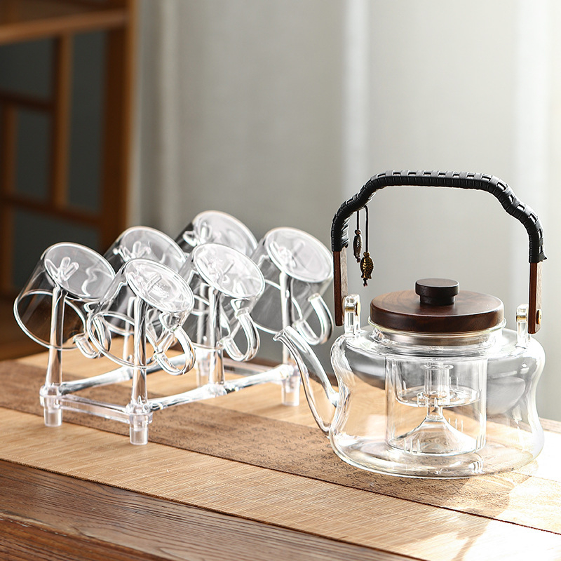 Set ceainic din sticlă borosilicat de înaltă calitate, cu mâner — ceainic pentru aburire și fierbere, toate într-un singur set