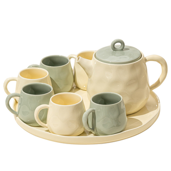 Set ceramic de ceai cu ceainic, căni și tavă în cutie cadou; capacitate pentru 6 porții; stil modern; cadou potrivit pentru casă nouă sau pentru nuntă