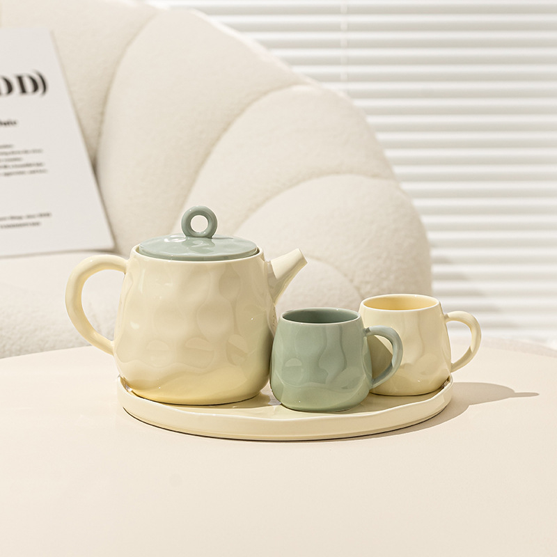 Set ceramic de ceai cu ceainic, căni și tavă în cutie cadou; capacitate pentru 6 porții; stil modern; cadou potrivit pentru casă nouă sau pentru nuntă