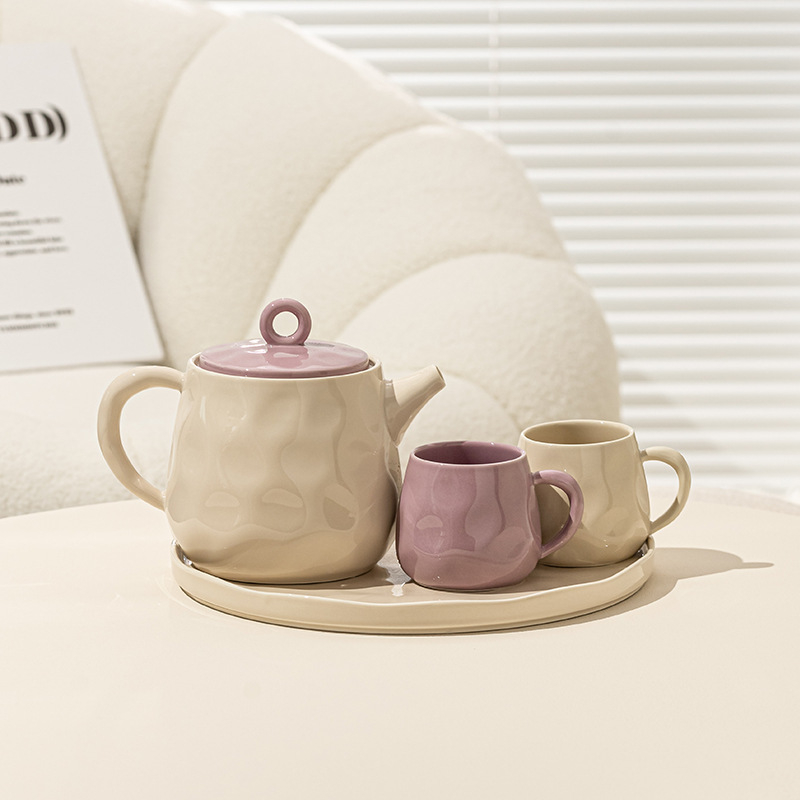 Set ceramic de ceai cu ceainic, căni și tavă în cutie cadou; capacitate pentru 6 porții; stil modern; cadou potrivit pentru casă nouă sau pentru nuntă