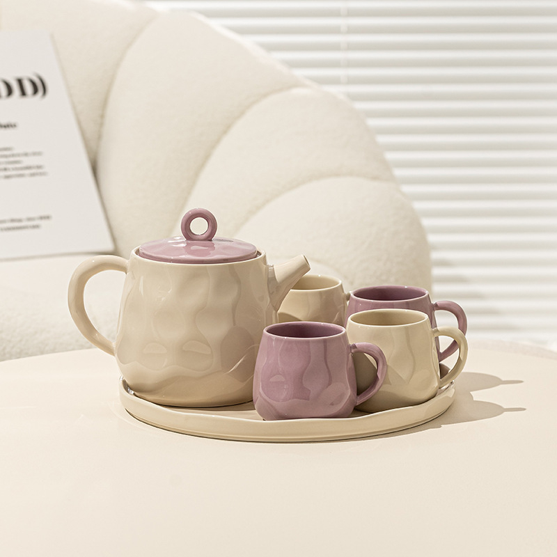 Set ceramic de ceai cu ceainic, căni și tavă în cutie cadou; capacitate pentru 6 porții; stil modern; cadou potrivit pentru casă nouă sau pentru nuntă