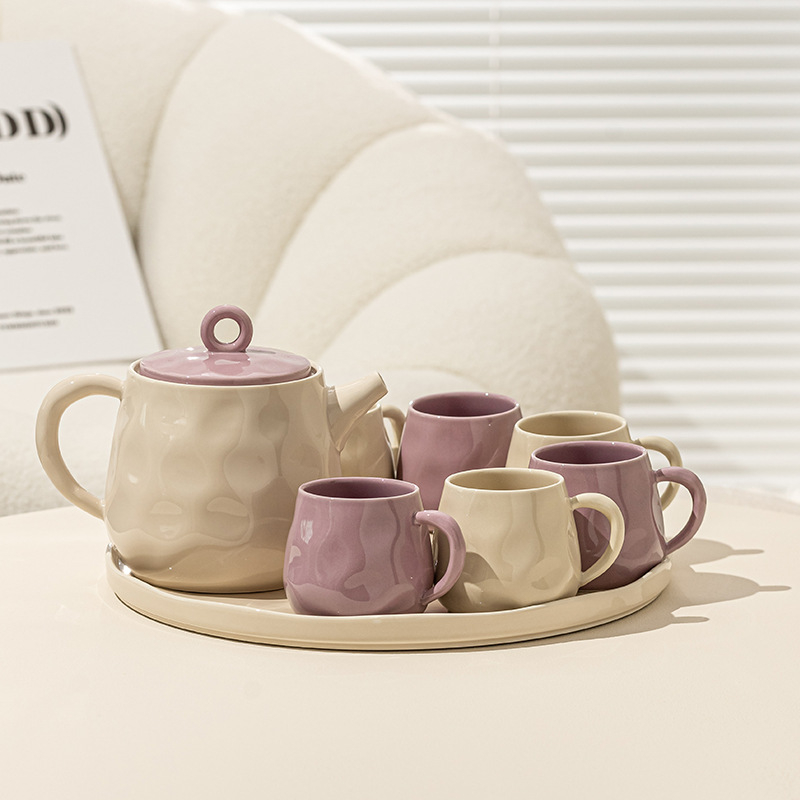Set ceramic de ceai cu ceainic, căni și tavă în cutie cadou; capacitate pentru 6 porții; stil modern; cadou potrivit pentru casă nouă sau pentru nuntă