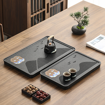 Tavă ceramică pentru ceai, negru-auriu magnetic, pentru uz casnic, set dreptunghiular Kung Fu ceai cu tavă de uscare