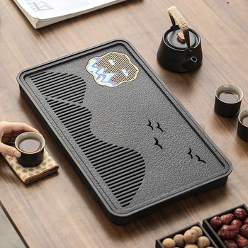 Tavă ceramică pentru ceai, negru-auriu magnetic, pentru uz casnic, set dreptunghiular Kung Fu ceai cu tavă de uscare