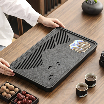 Tavă ceramică pentru ceai, negru-auriu magnetic, pentru uz casnic, set dreptunghiular Kung Fu ceai cu tavă de uscare
