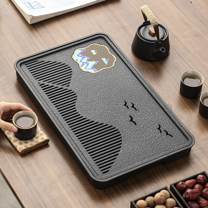 Tavă ceramică pentru ceai, negru-auriu magnetic, pentru uz casnic, set dreptunghiular Kung Fu ceai cu tavă de uscare