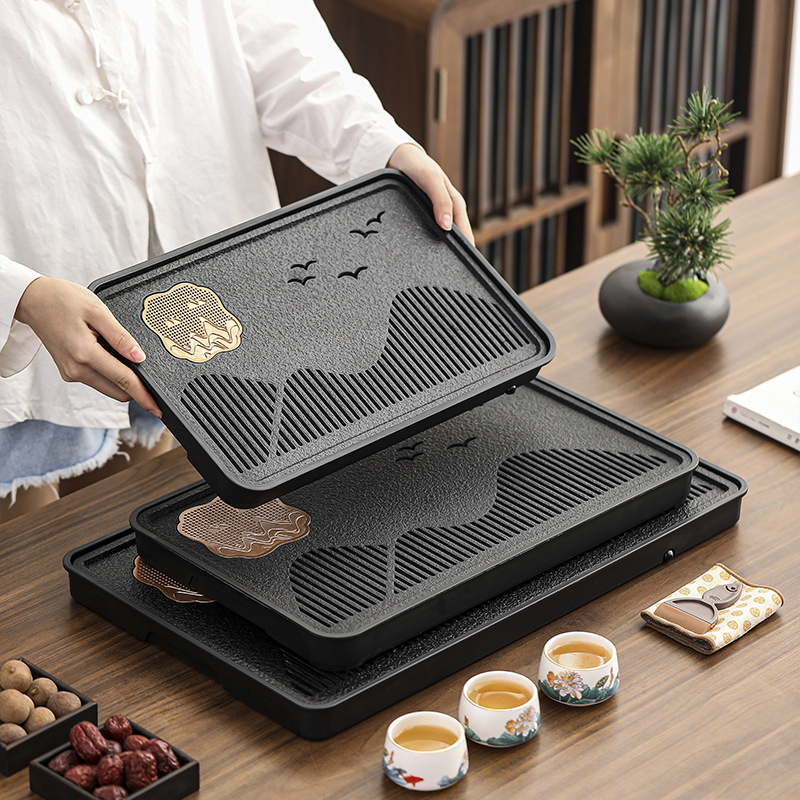 Tavă ceramică pentru ceai, negru-auriu magnetic, pentru uz casnic, set dreptunghiular Kung Fu ceai cu tavă de uscare
