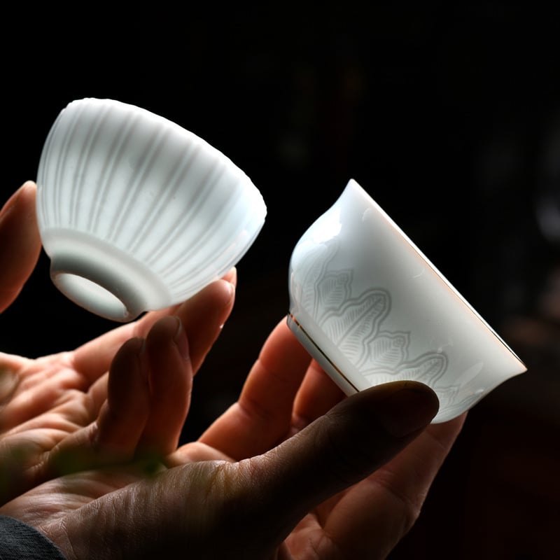 Ceașcă Gongfu pentru ceai – ceașcă ceramică individuală, set de ceai ceramic cu relief celadon, dimensiune mare