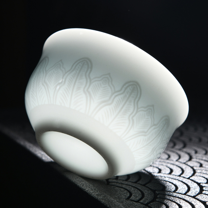 Ceașcă Gongfu pentru ceai – ceașcă ceramică individuală, set de ceai ceramic cu relief celadon, dimensiune mare