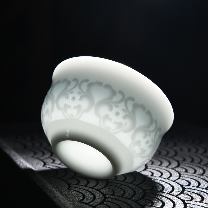 Ceașcă Gongfu pentru ceai – ceașcă ceramică individuală, set de ceai ceramic cu relief celadon, dimensiune mare