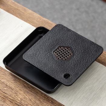 Tavă Gongfu pentru ceai cu set, platformă pentru infuzare uscată, piatră imitație negru-auriu, masă de ceai compactă pentru casă cu tavă de drenaj