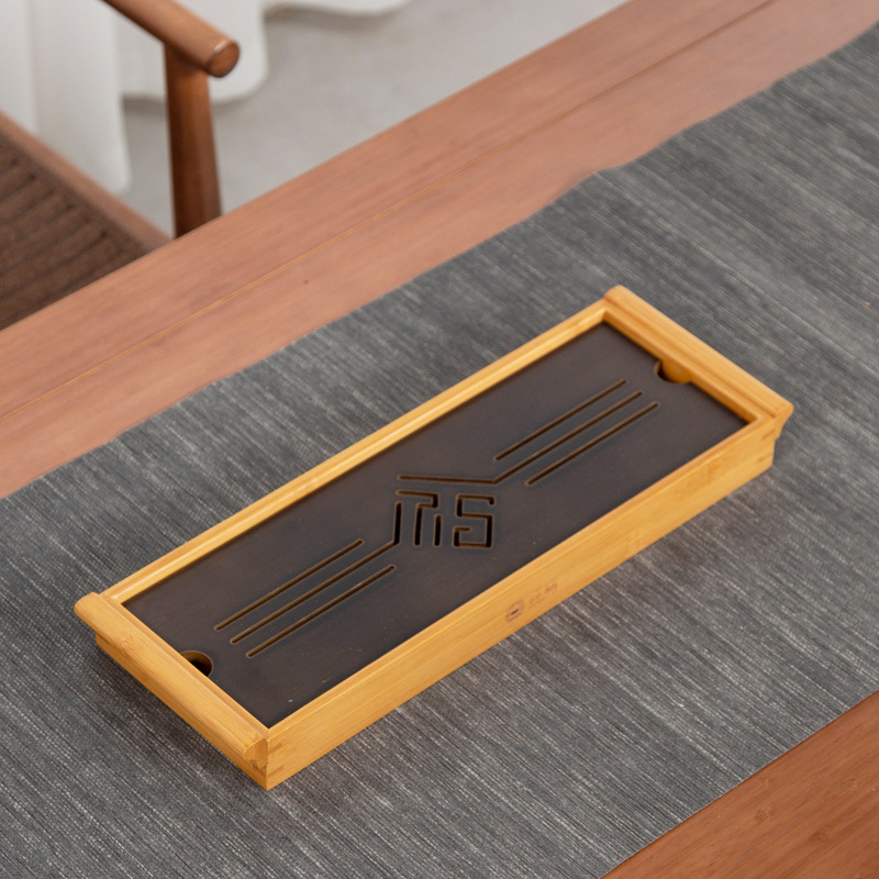 Tavă de ceai din bambus pentru uz casnic, cu drenaj și stocare a apei, design minimalist de uscare