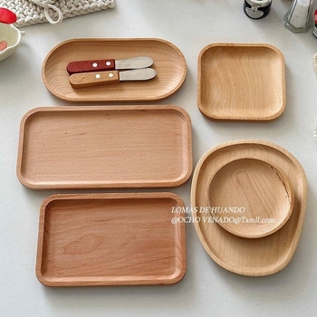 Stil japonez, din beech wood: farfurie pentru desert, farfurie pentru tort, suport pentru ceașca de cafea, tavă de servire – rotundă și dreptunghiulară, potrivită pentru steak și grătar, ceai de după-amiază.