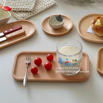 Stil japonez, din beech wood: farfurie pentru desert, farfurie pentru tort, suport pentru ceașca de cafea, tavă de servire – rotundă și dreptunghiulară, potrivită pentru steak și grătar, ceai de după-amiază.