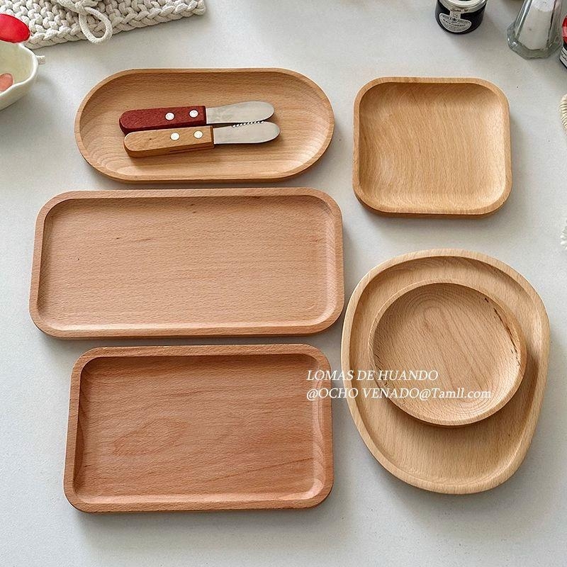 Stil japonez, din beech wood: farfurie pentru desert, farfurie pentru tort, suport pentru ceașca de cafea, tavă de servire – rotundă și dreptunghiulară, potrivită pentru steak și grătar, ceai de după-amiază.