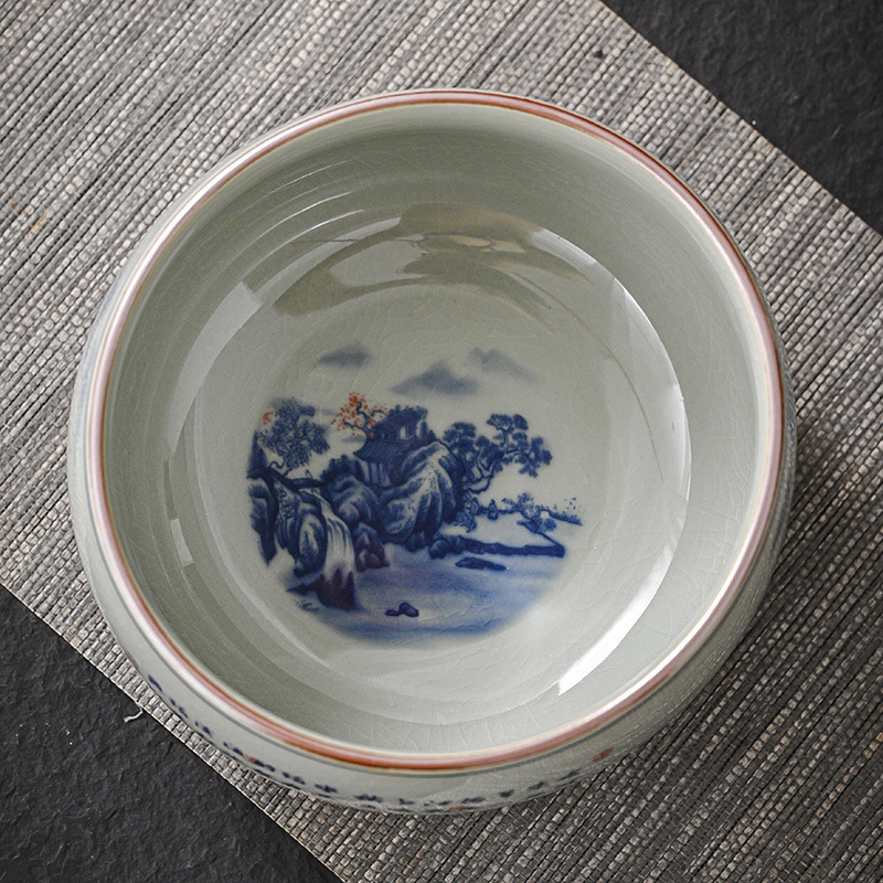 Jingdezhen porțelan albastru sub glazură, vas ceramic mare pentru ceai și recipient pentru resturi de ceai