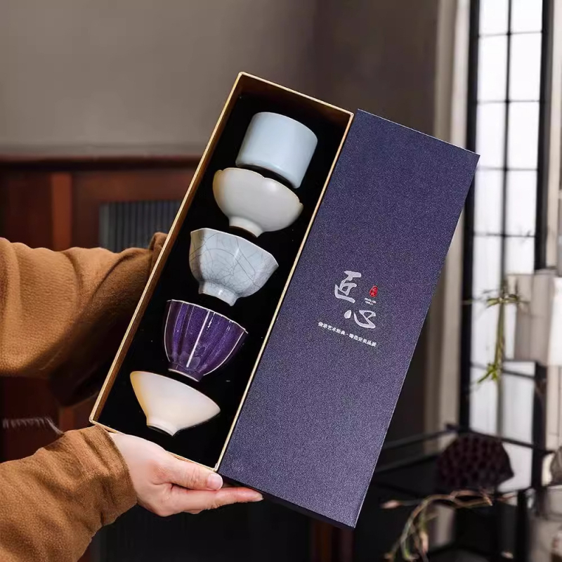 Set de ceai din porțelan în stil Song – cinci căni de ceramică faimoase, set Kung Fu tea, cutie cadou, pentru uz casnic