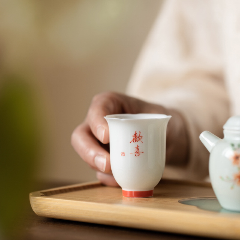 Stil chinezesc, ceașcă de ceai din porțelan pictată manual, cu picior înalt, motiv Jade Rabbit, pentru ceai Gongfu