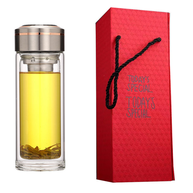 Pahar de ceai din sticlă borosilicat, cu pereți dubli, izolat, transparent, îngroșat, cadou pentru birou