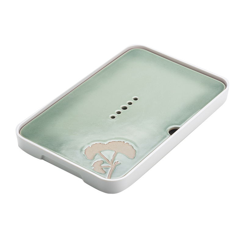 Tavă de ceai în stil japonez cu glazură Celadon, ceramică cu stocare a apei, mic set de ceai, tavă de scurgere, cadou