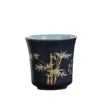 Ceșcă de ceai ceramică cu motiv bujor, stil Tang, glazură dublă, unisex