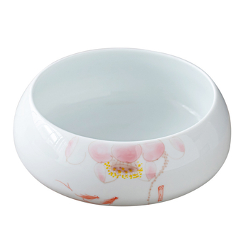 Lavoar ceramic pictat manual pentru ceai Gongfu, mare, porțelan alb – accesoriu pentru clătirea ceaiului și depozitarea cănilor