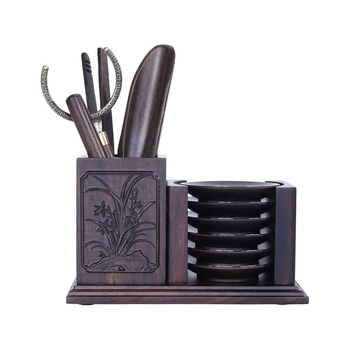 Set de ceremonie ceai Ebony și Rosewood – lemn masiv, tavă pentru ceai, clips pentru ceai, suport pentru ceașcă, lingură pentru ceai, furculiță pentru ceașcă