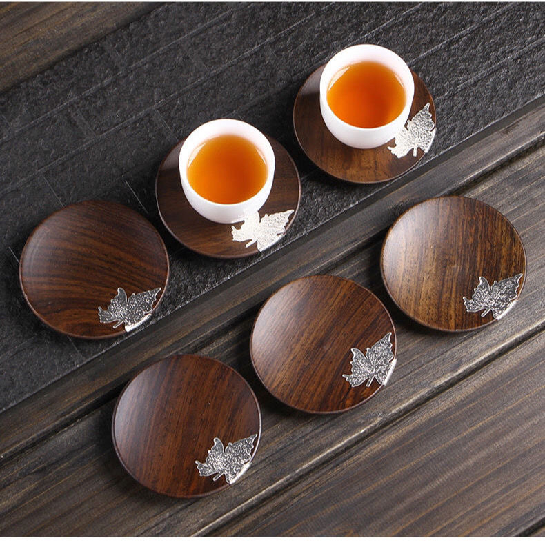 Set de ceremonie ceai Ebony și Rosewood – lemn masiv, tavă pentru ceai, clips pentru ceai, suport pentru ceașcă, lingură pentru ceai, furculiță pentru ceașcă